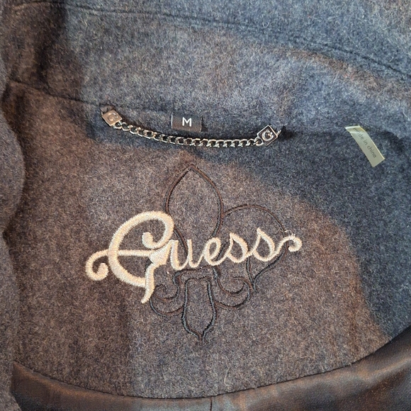 Guess Charcoal Gray Hooded Wool Coat With Black Toggle Zip Up Size Medium Bin16 - Picture 13 of 13